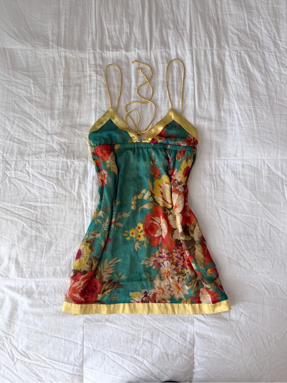 Vintage Charlotte Russe Floral Sunkissed Gold Satin Babydoll Top Size S